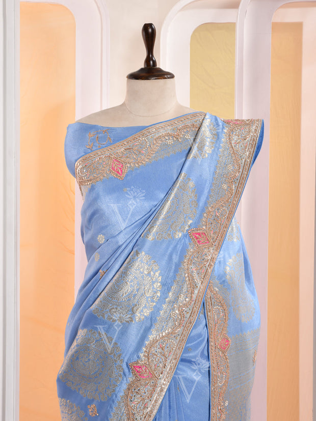 Sky Blue Banarasi Silk Gotta Patti Saree