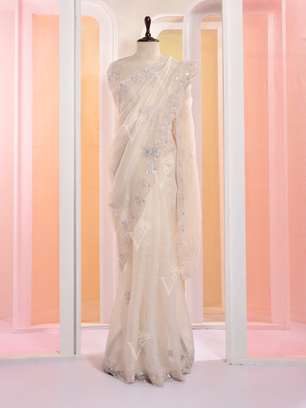 Off White Organza Gotta Patti Saree