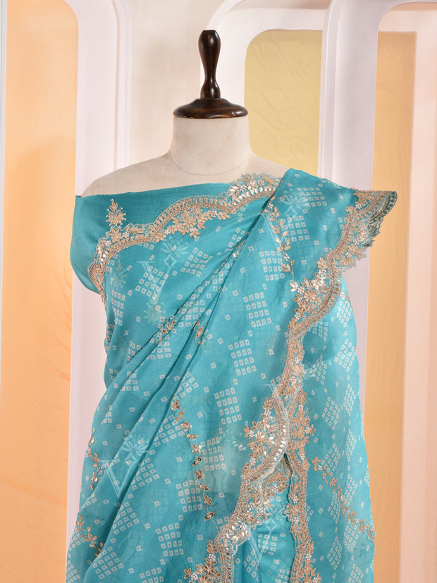 Firozi Organza Gotta Patti Saree