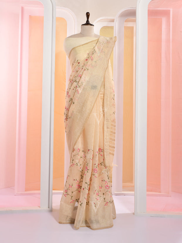 Beige Linen Gotta Patti Saree