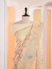 Beige Linen Gotta Patti Saree