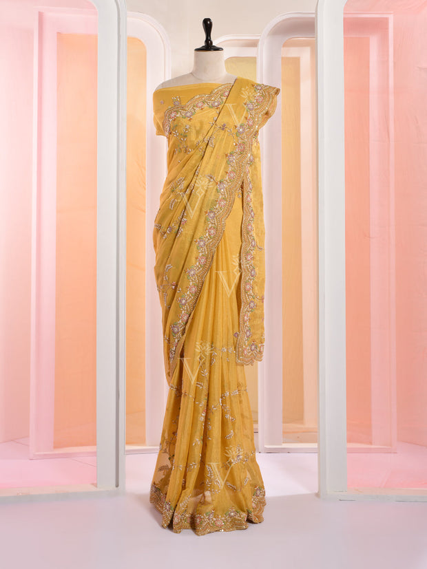 Mustard Tissue Gotta Patti Saree