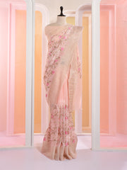 Peach Linen Gotta Patti Saree