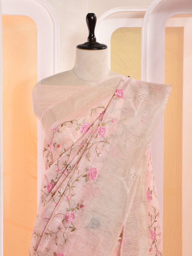 Peach Linen Gotta Patti Saree