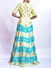 Crème Silk Hand Crafted Bandhani Block Anarkali Gown