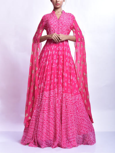 Anarkali, Anarkalis, Gown, Gowns, Anarkali suit, Printed, Bandhani print, Light weight, Silk, Silk gown, Silk anarkali, Party wear, Wedding wear, Festive wear, Traditional, Traditional wear, Traditional outfit, Rajasthani, Jaipuri