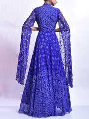 Blue Hand Crafted Bandhani Georgette Anarkali Gown