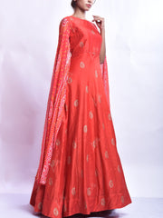 Scarlet Red Chanderi Foil Anarkali Gown