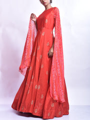 Scarlet Red Chanderi Foil Anarkali Gown