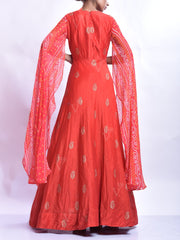 Scarlet Red Chanderi Foil Anarkali Gown