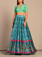 Blue Bandhani Silk Lehenga Set