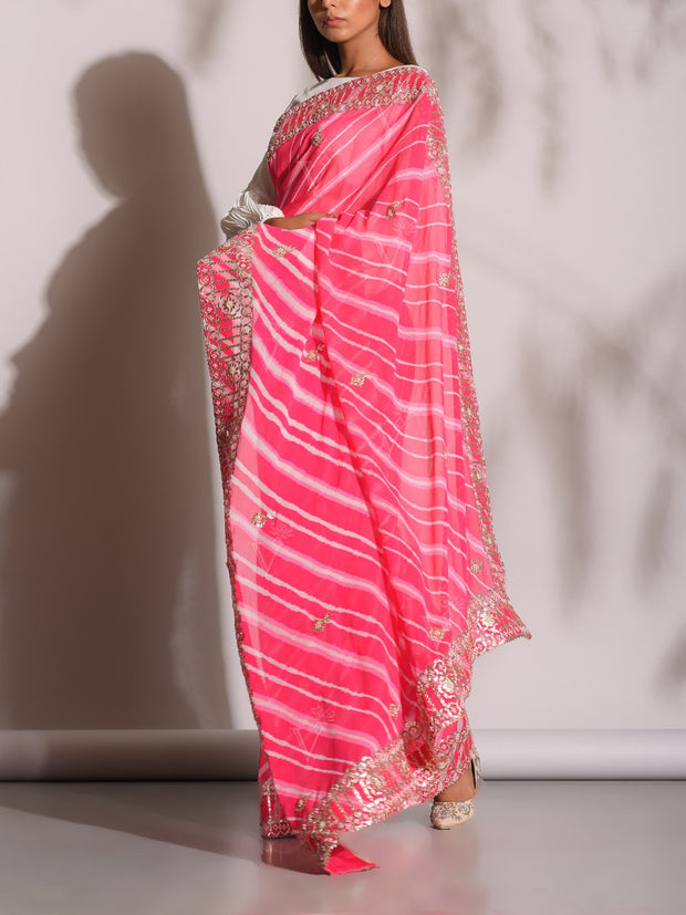 Pink Leheriya Gotta Patti Saree