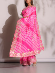 Pink Leheriya Gotta Patti Saree