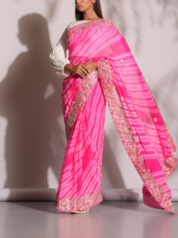 Pink Leheriya Gotta Patti Saree