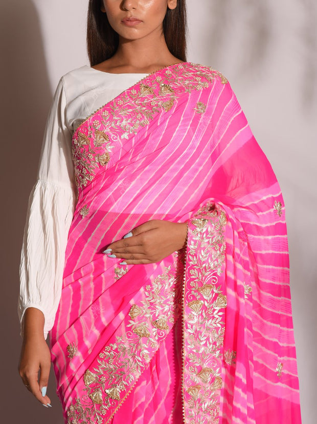 Pink Leheriya Gotta Patti Saree