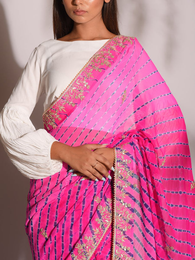 Pink Leheriya Gotta Patti Saree