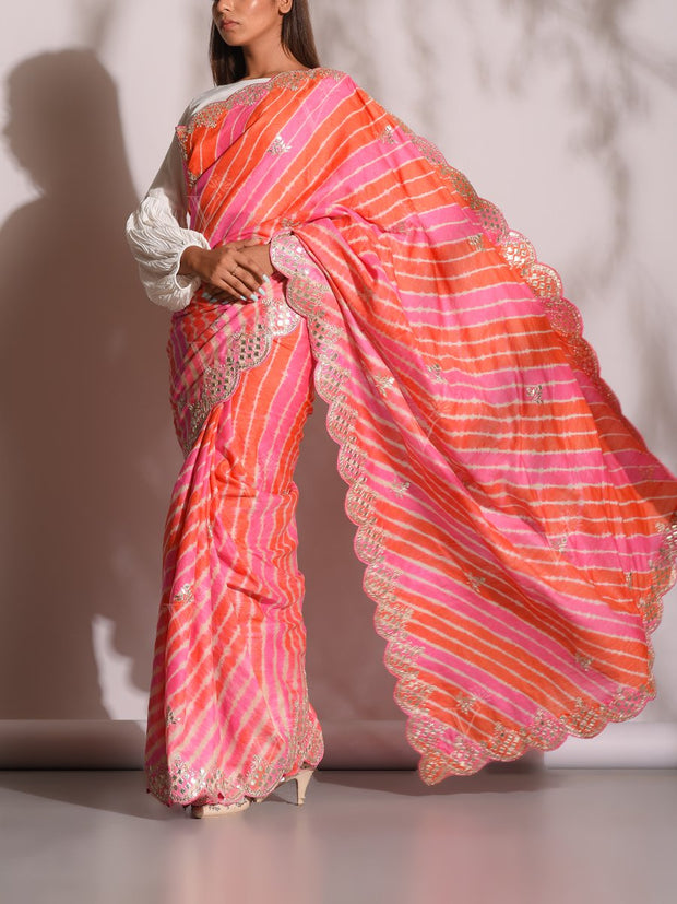 Pink Leheriya Gotta Patti Saree