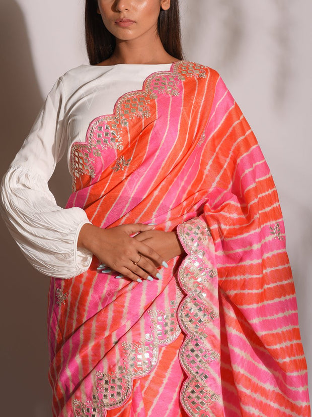 Pink Leheriya Gotta Patti Saree