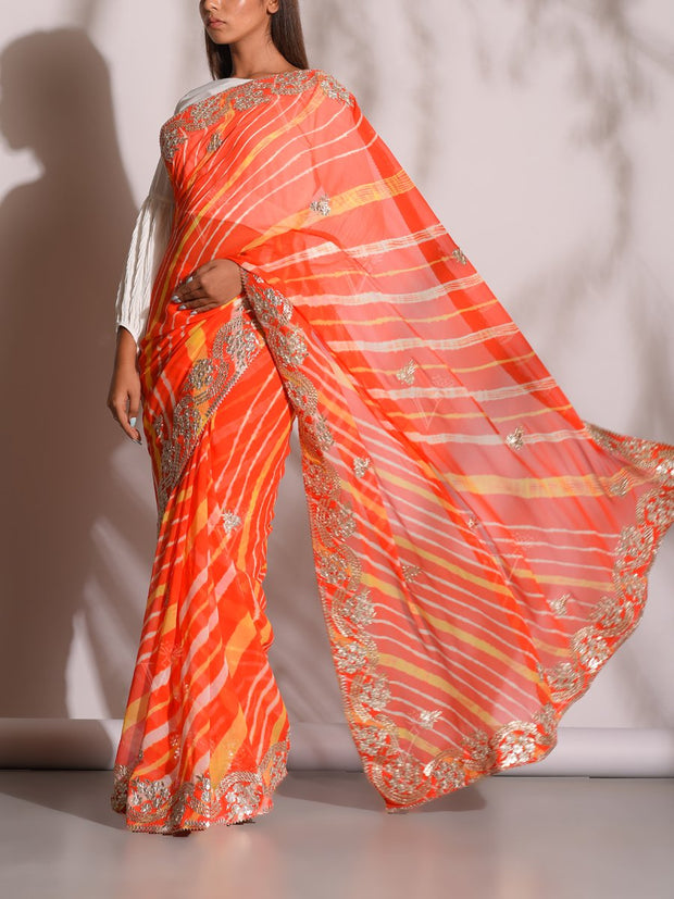 Orange Leheriya Gotta Patti Saree