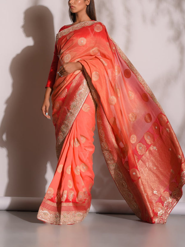 Peach Banarasi Gotta Patti Saree