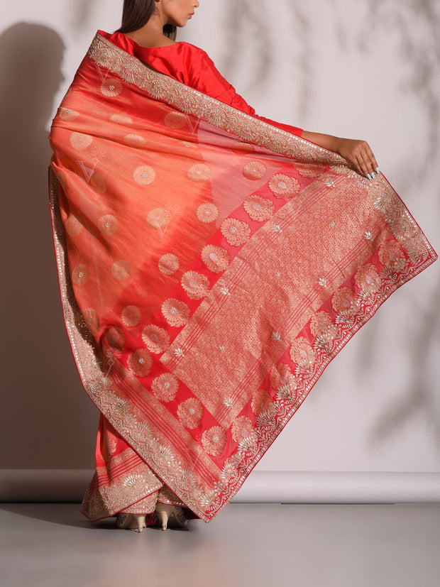 Peach Banarasi Gotta Patti Saree