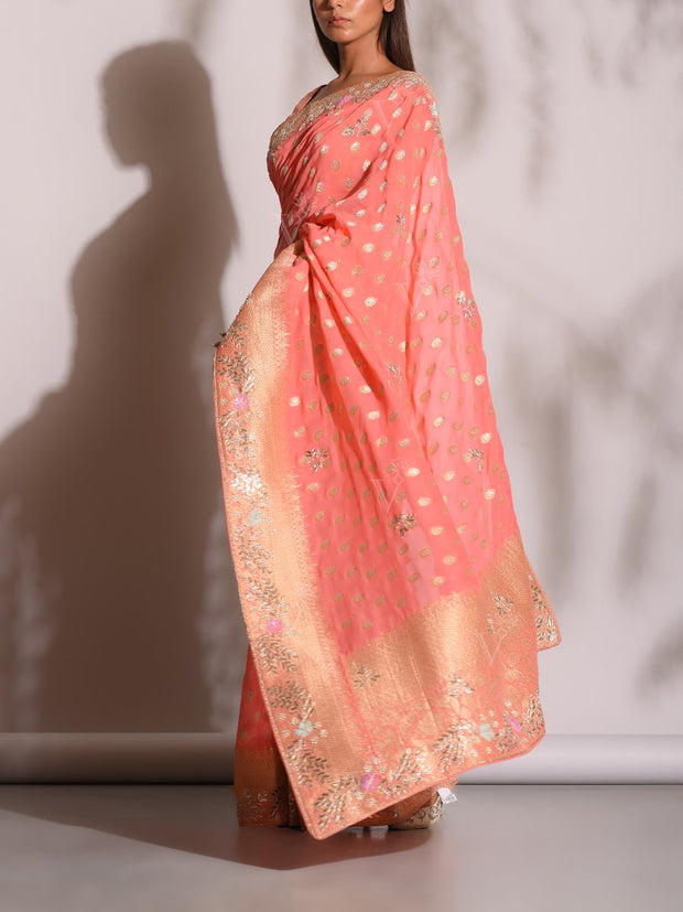 Peach Banarasi Gotta Patti Saree