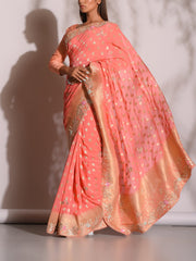 Peach Banarasi Gotta Patti Saree