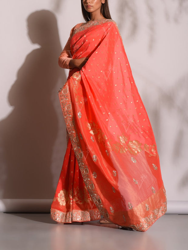 Peach Banarasi Gotta Patti Saree