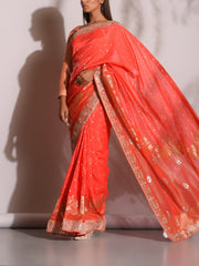 Peach Banarasi Gotta Patti Saree