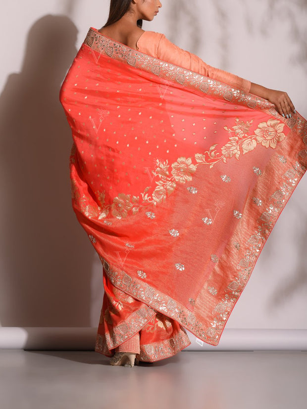 Peach Banarasi Gotta Patti Saree