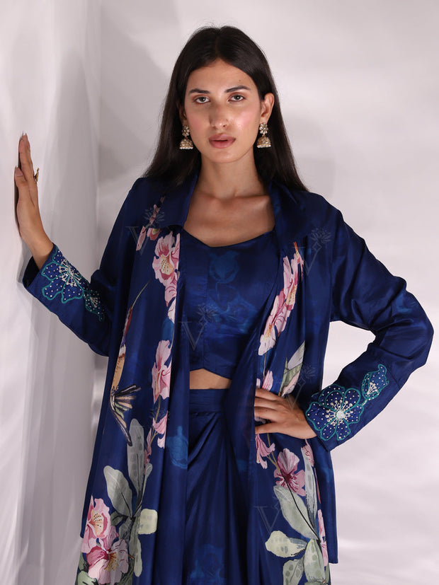 Indigo Blue Draped Skirt Set