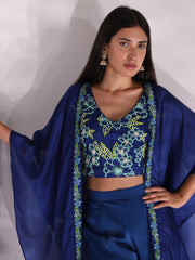 Indigo Blue Sharara Crop top Cape Set