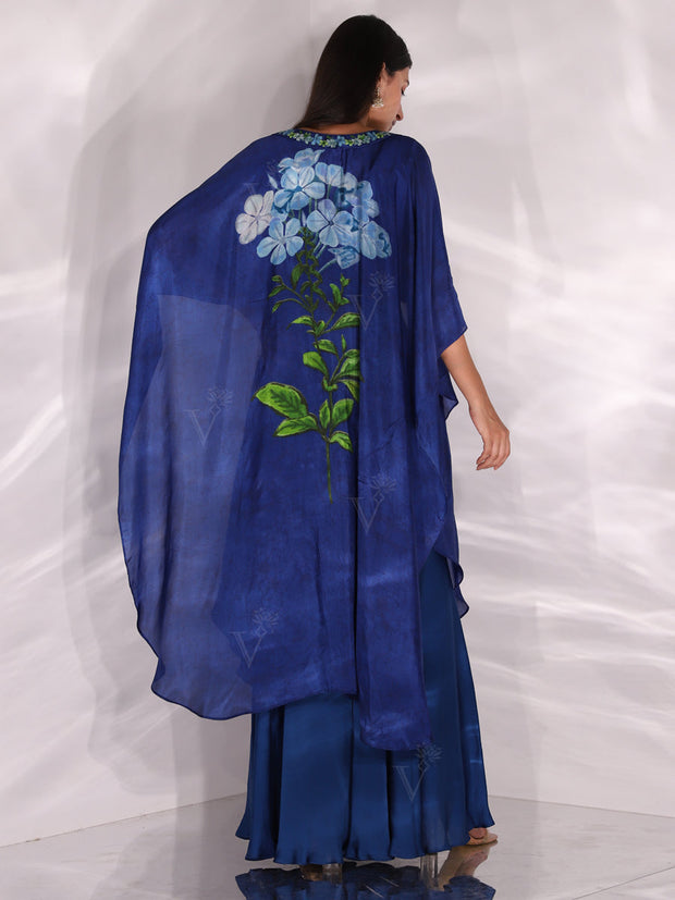 Indigo Blue Sharara Crop top Cape Set