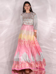 Pastel Vasansi Silk Printed Anarkali Gown