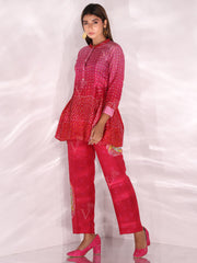 Red and Pink shaded Bandhani Co-ord set