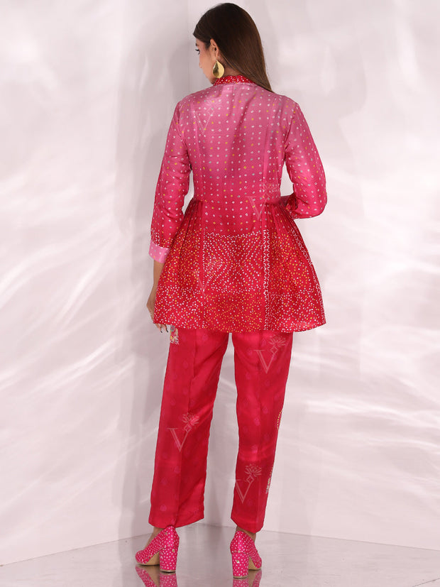 Red and Pink shaded Bandhani Co-ord set