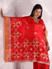 Red Dola Silk Kaftan Set