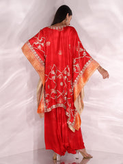 Red Dola Silk Kaftan Set