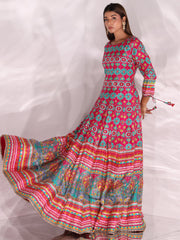 Magenta Pink Vasansi Silk Printed Anarkali Gown