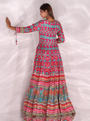 Magenta Pink Vasansi Silk Printed Anarkali Gown