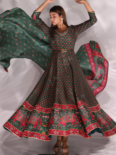 Green Vasansi Silk Anarkali Gown