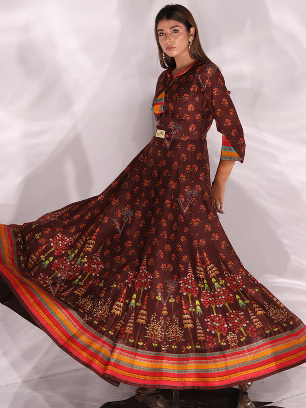 Brown Vasansi Silk Anarkali Gown