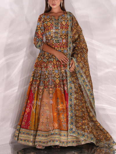 Brown Vasansi Silk Anarkali Gown