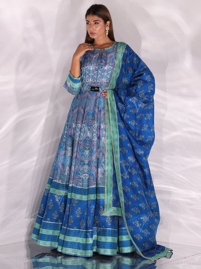 Blue Vasansi Silk Printed Anarkali Gown