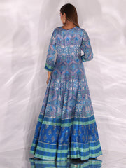 Blue Vasansi Silk Printed Anarkali Gown