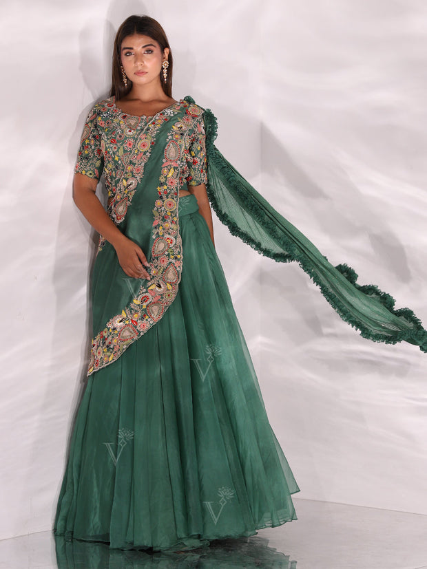 Green Organza Lehenga Set