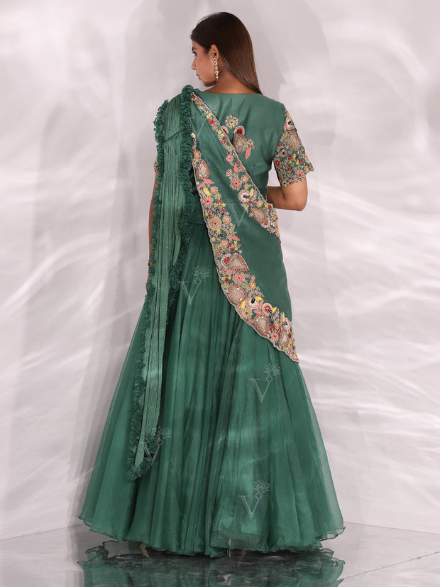 Green Organza Lehenga Set