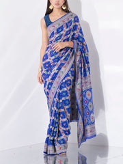 Blue Georgette Zari Saree