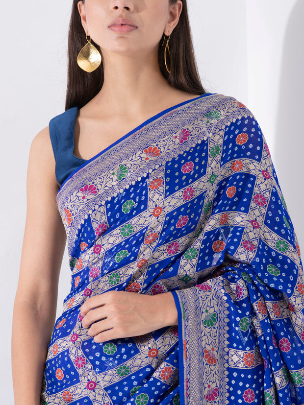 Blue Georgette Zari Saree