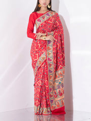 Red Georgette Zari Saree